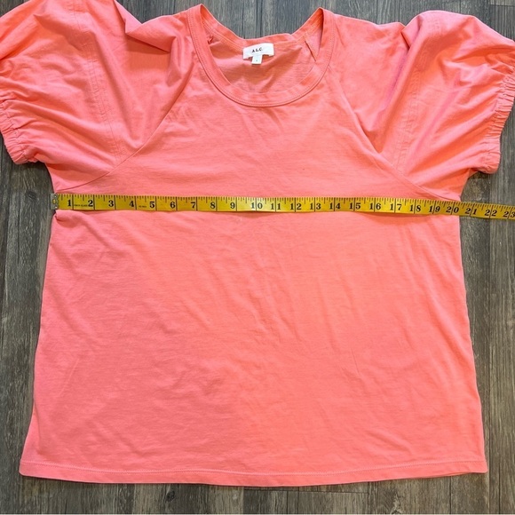 A.L.C Women’s Short Puffer Sleeve Crew Neck Tee Shirt Top Salmon Pink Cotton L - Picture 12 of 12
